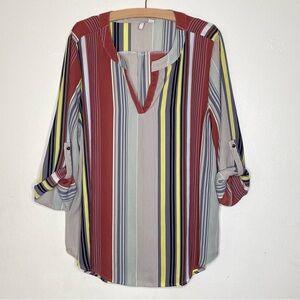 C Est. 1946 color block vertical stripes adjustable sleeve blouse